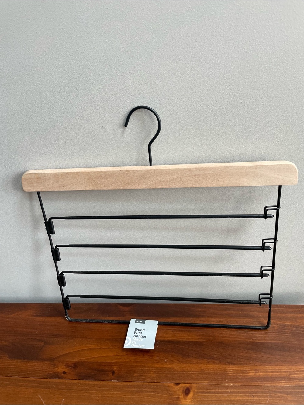 New Made By Design Black Metal and Natural Wood Multi-Bar Pant Hanger